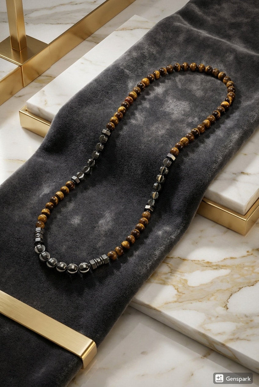 Hematite + Tiger's Eye Stone Necklace