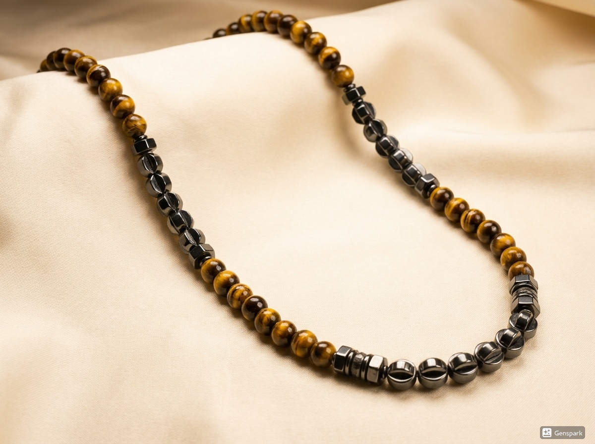 Hematite + Tiger's Eye Stone Necklace