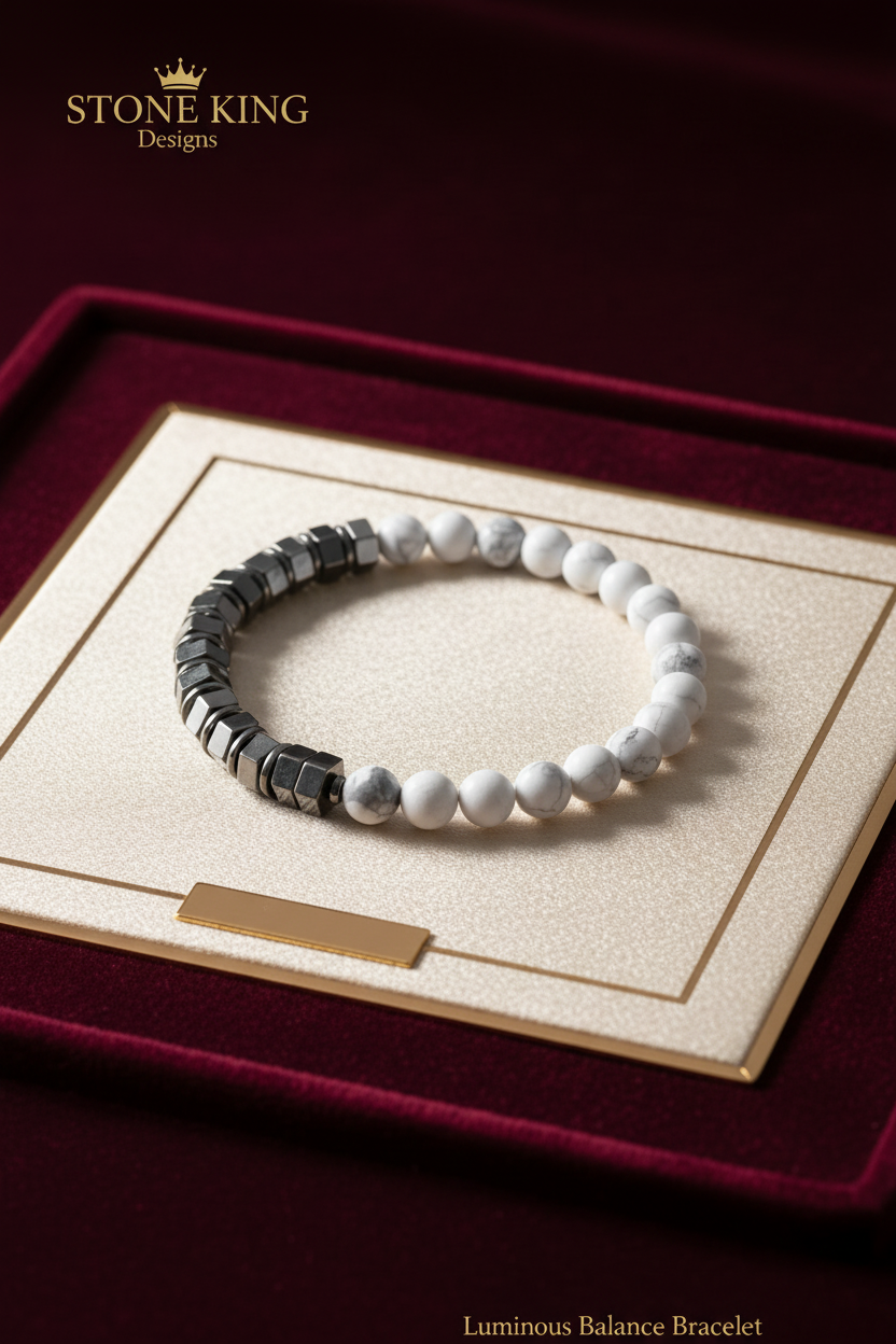 White Howlite + Hematite Stone Bracelet