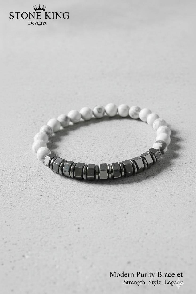 White Howlite + Hematite Stone Bracelet