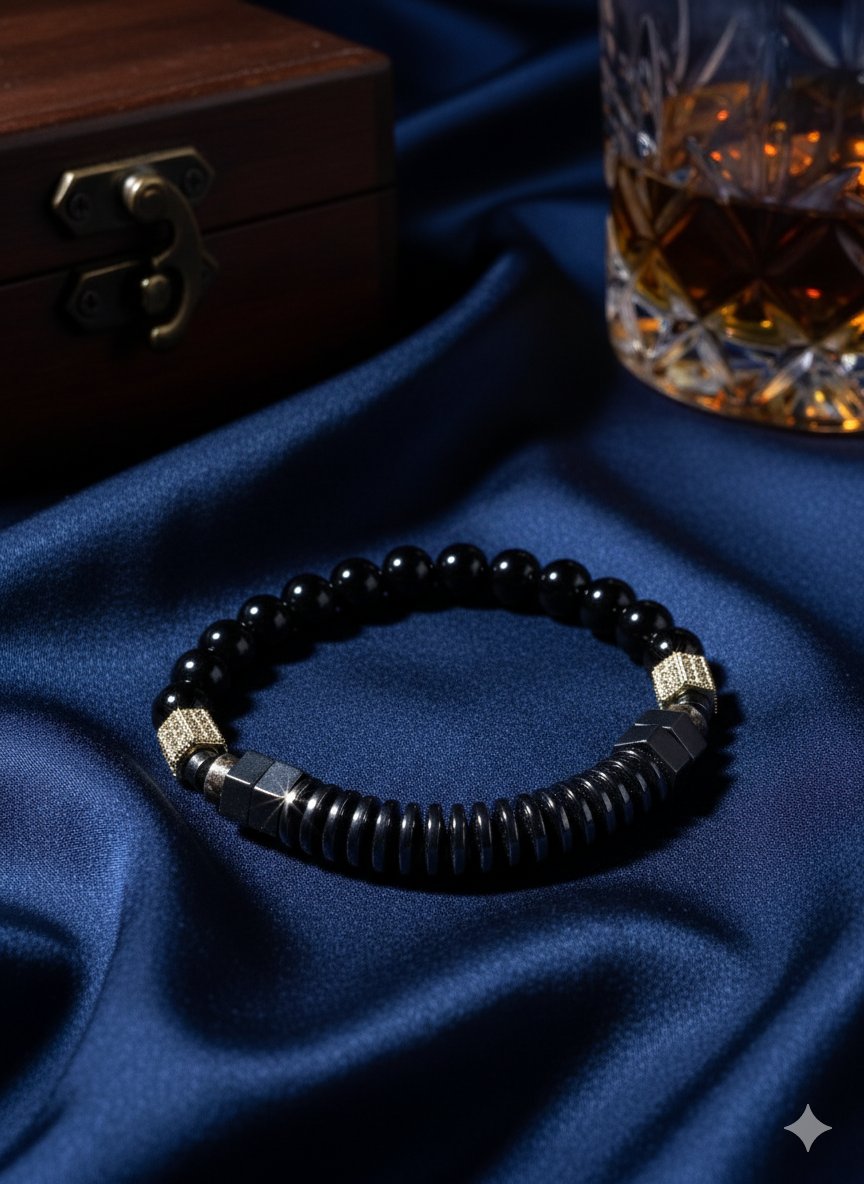 Black Onyx (gloss) + Hematite Bracelet