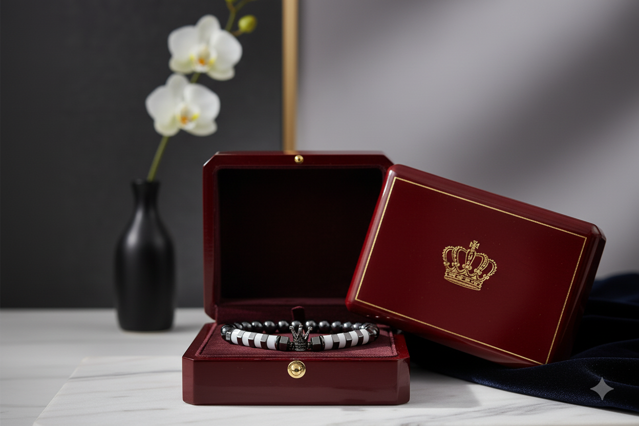 Hematite + White Quartz Crown bracelet